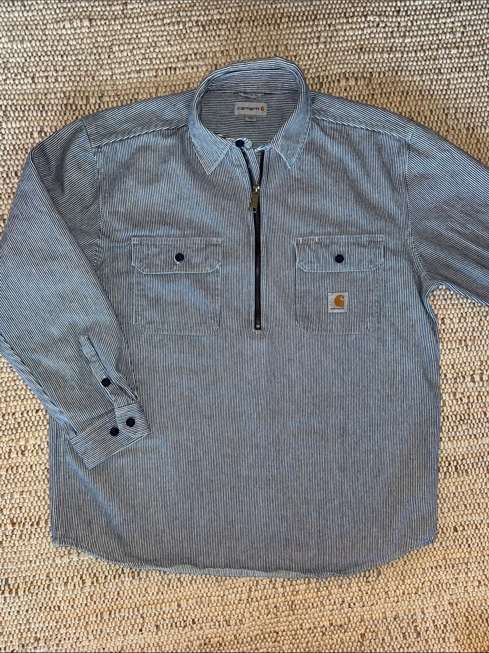Carhartt Men's Black & White Pinstripe Half-Zip Work Shirt